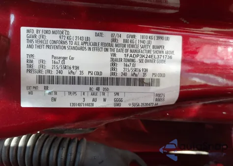 2014 Ford Focus Se from USA, damaged, VIN 1FADP3K24EL371736